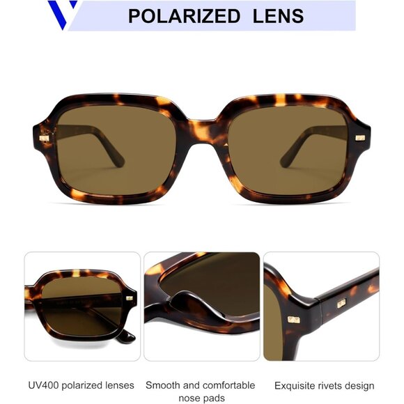 ✨Women Brown Retro Square Polarized Eyewear Rectangle Shades Sunglasses main image 3